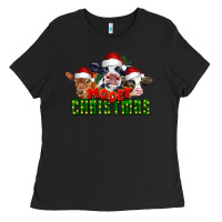 Black Mooey Christmas Cows Ladies Tee - LillyAllenDesigns