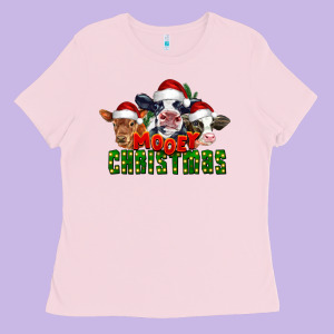 Mooey Christmas Cows Ladies Tee Designed By Lillyallendesigns