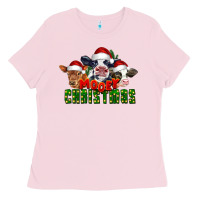 Bubblegum Pink Mooey Christmas Cows Ladies Tee - LillyAllenDesigns