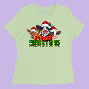 Mooey Christmas Cows Ladies Tee Designed By Lillyallendesigns