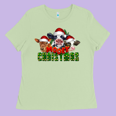 Mooey Christmas Cows Ladies Tee Designed By Lillyallendesigns