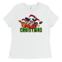 White Mooey Christmas Cows Ladies Tee - LillyAllenDesigns