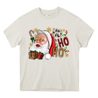 Cream Santa Ho Ho Ho With Gift Box Heavy Core Tee - BundleAndBundleShop