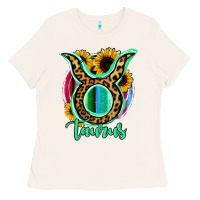 Bone Taurus Zodiac Sign Sunflower Leopard Serape Ladies Tee - RanaPortraitStore