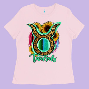 Taurus Zodiac Sign Sunflower Leopard Serape Ladies Tee Designed By Ranaportraitstore
