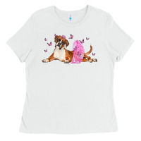 White boxer dog with tutu Ladies Tee - LillyAllenDesigns