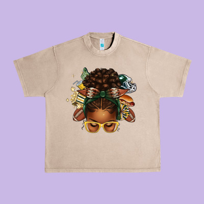 American Football Afro Messy Bun Urban Heavy Tee Designed By Texasbilliewilder