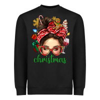 Black Christmas Messy Bun With Gingerbread Man Heavyweight Sweatshirt - BundleAndBundleShop