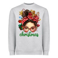 Heather Grey Christmas Messy Bun With Gingerbread Man Heavyweight Sweatshirt - BundleAndBundleShop