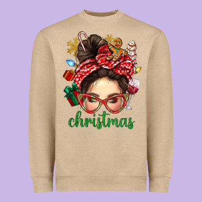 Christmas Messy Bun With Gingerbread Man Heavyweight Sweatshirt Designed By Bundleandbundleshop