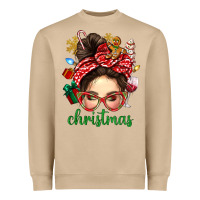 Mushroom Christmas Messy Bun With Gingerbread Man Heavyweight Sweatshirt - BundleAndBundleShop