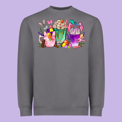 Easter Coffee Cups With Bunny Heavyweight Sweatshirt Designed By Bundleandbundleshop