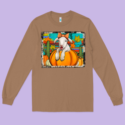 Autumn Sheep In A Pumpkin Long Sleeve Tee Designed By Jasminsmagicworld