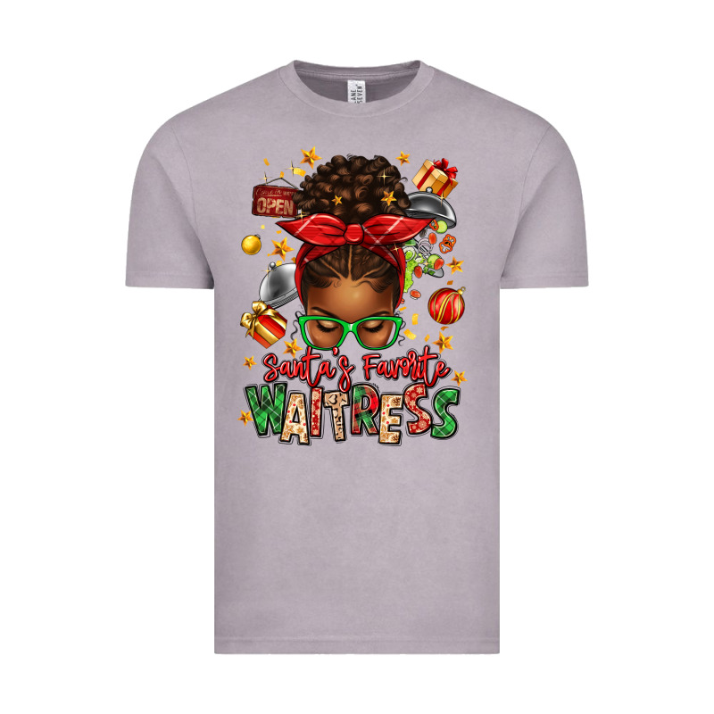 Santa's Favorite Waitress Messy Bun Vintage Tee by texasbilliewilder | Teevron