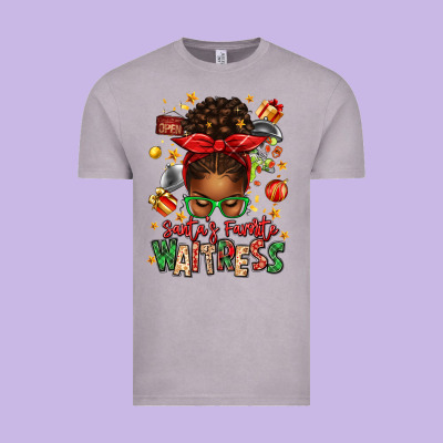 Santa's Favorite Waitress Messy Bun Vintage Tee Designed By Texasbilliewilder