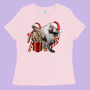 Christmas Baboon Baby And Mama Ladies Tee Designed By Lillyallendesigns