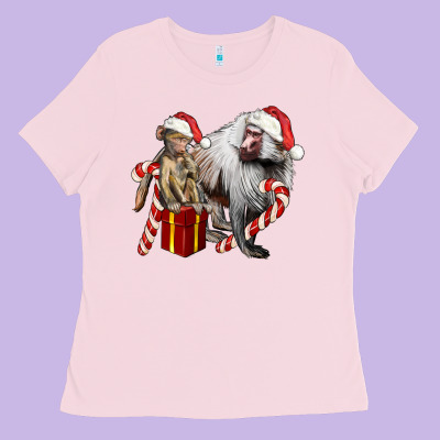 Christmas Baboon Baby And Mama Ladies Tee Designed By Lillyallendesigns