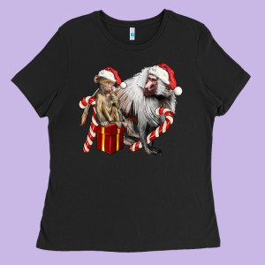 Christmas Baboon Baby And Mama Ladies Tee Designed By Lillyallendesigns