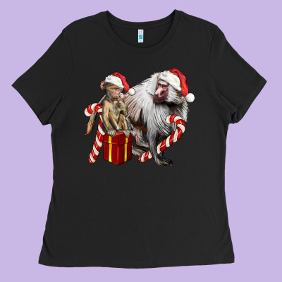 Christmas Baboon Baby And Mama Ladies Tee Designed By Lillyallendesigns