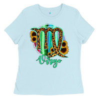 Baby Blue Virgo Zodiac Sign Sunflower Leopard Serape Ladies Tee - RanaPortraitStore