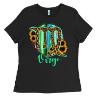 Black Virgo Zodiac Sign Sunflower Leopard Serape Ladies Tee - RanaPortraitStore