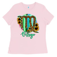 Bubblegum Pink Virgo Zodiac Sign Sunflower Leopard Serape Ladies Tee - RanaPortraitStore