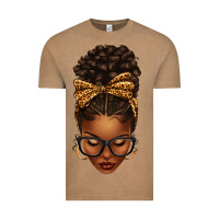 Vintage Coffee afro messy bun leopard bow Vintage Tee - texasbilliewilder