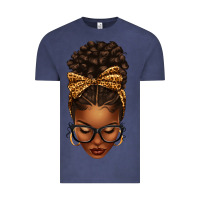 Vintage Denim afro messy bun leopard bow Vintage Tee - texasbilliewilder
