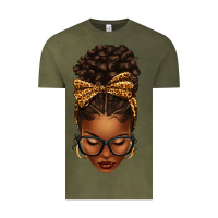 Vintage Olive afro messy bun leopard bow Vintage Tee - texasbilliewilder