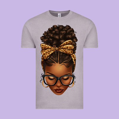 Afro Messy Bun Leopard Bow Vintage Tee Designed By Texasbilliewilder