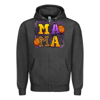 Charcoal Heather Purple and gold Basketball leopard frame Mama Zipper Hoodie - LillyAllenDesigns