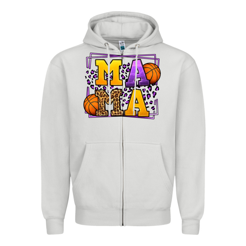 Purple And Gold Basketball Leopard Frame Mama Zipper Hoodie by LillyAllenDesigns | Teevron