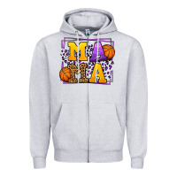 Heather Grey Purple and gold Basketball leopard frame Mama Zipper Hoodie - LillyAllenDesigns