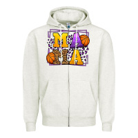Oatmeal Heather Purple and gold Basketball leopard frame Mama Zipper Hoodie - LillyAllenDesigns