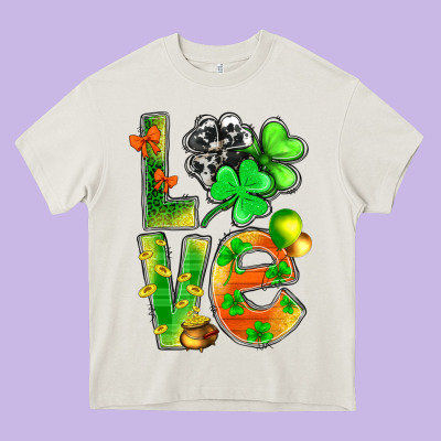 St.patrick Love With Clover Heavy Core Tee Designed By Bundleandbundleshop
