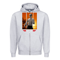 Heather Grey rooster topgun retro Zipper Hoodie - lanVoArt