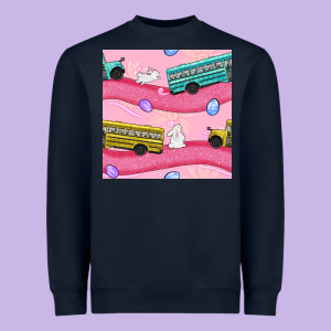 Easter School Bus Seamless Pattern Heavyweight Sweatshirt Designed By Bundleandbundleshop