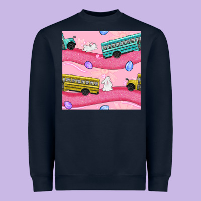 Easter School Bus Seamless Pattern Heavyweight Sweatshirt Designed By Bundleandbundleshop