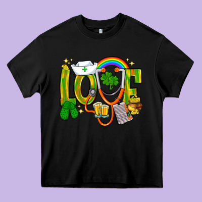 St. Patrick's Love Nurse Heavy Core Tee Designed By Bundleandbundleshop