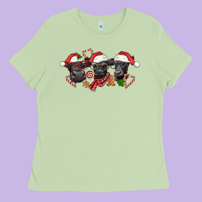 Christmas Black Angus Cows Ladies Tee Designed By Lillyallendesigns