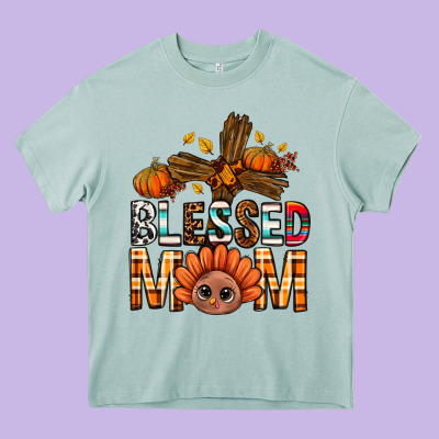 Western Blessed Mom With Cross Heavy Core Tee Designed By Bundleandbundleshop