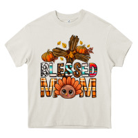 Cream Western Blessed Mom With Cross Heavy Core Tee - BundleAndBundleShop