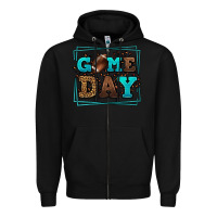 Black Game day American Football leopard frame Zipper Hoodie - LillyAllenDesigns