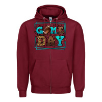 Burgundy Game day American Football leopard frame Zipper Hoodie - LillyAllenDesigns