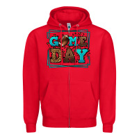 Red Game day American Football leopard frame Zipper Hoodie - LillyAllenDesigns
