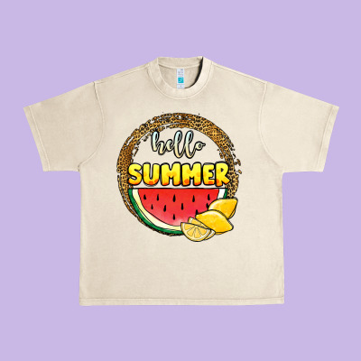 Hello Summer Watermelon Urban Heavy Tee Designed By Jahusdesignshop