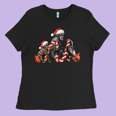 Christmas Chimpanzee And Gorilla Ladies Tee Designed By Lillyallendesigns