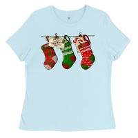 Baby Blue Christmas Socks With Santa Letter Ladies Tee - LillyAllenDesigns