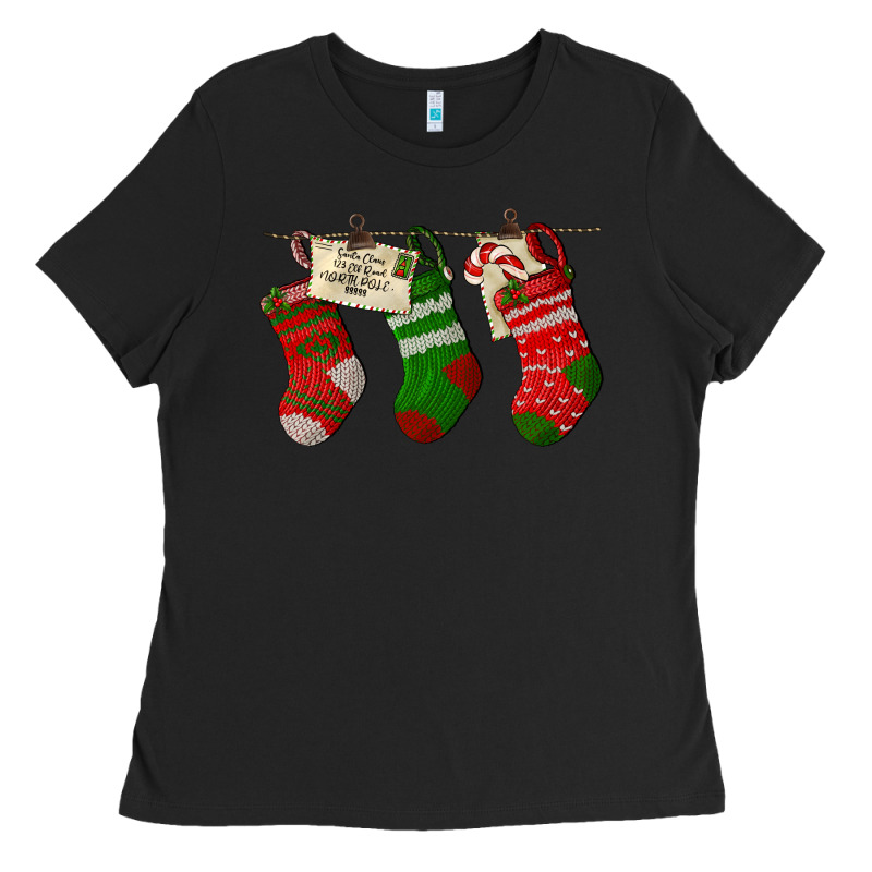 Christmas Socks With Santa Letter Ladies Tee by LillyAllenDesigns | Teevron