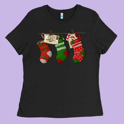 Christmas Socks With Santa Letter Ladies Tee Designed By Lillyallendesigns